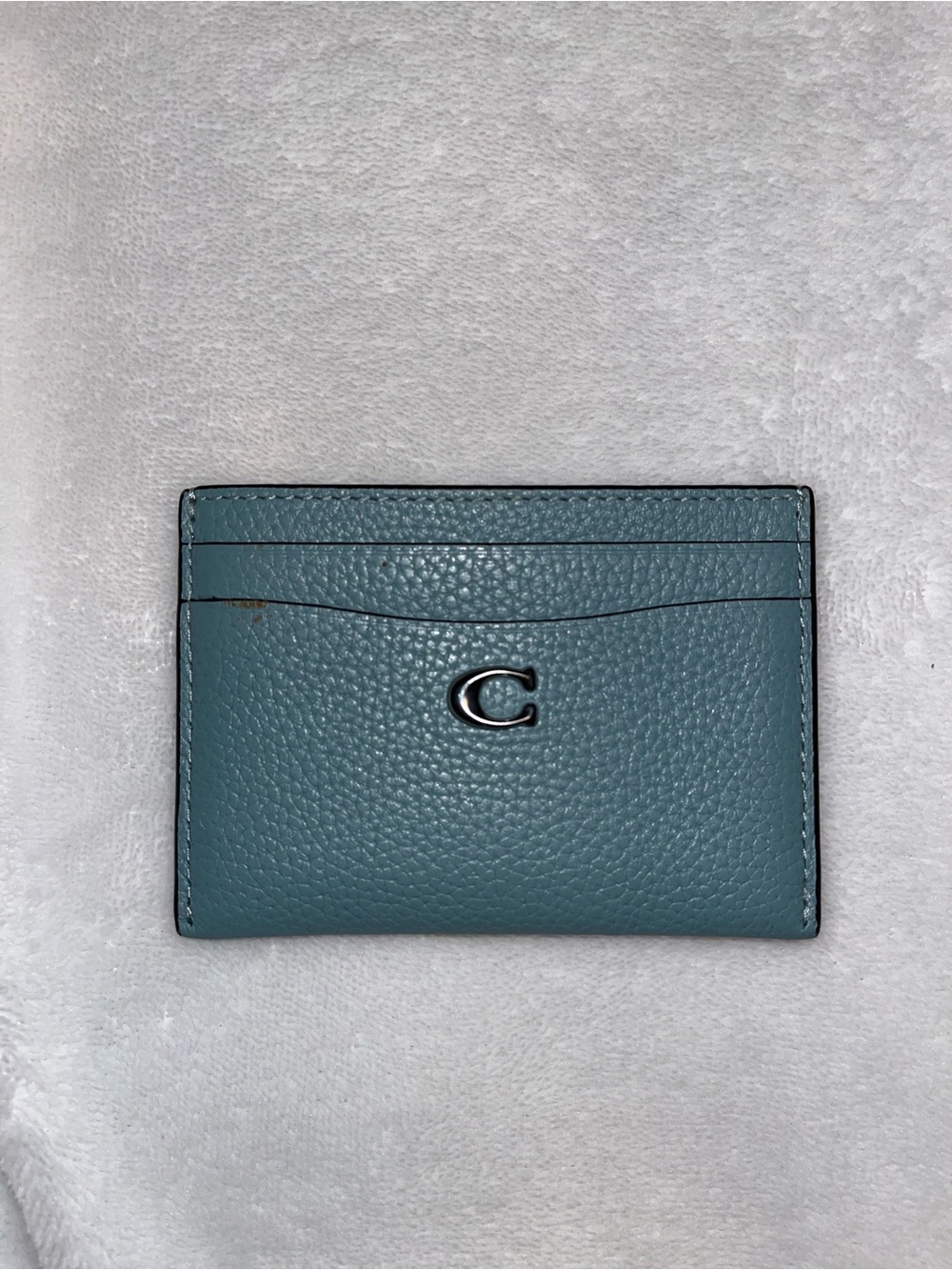 Coach Essential Card Case #CM436 aqua pebbled leather silvertone C